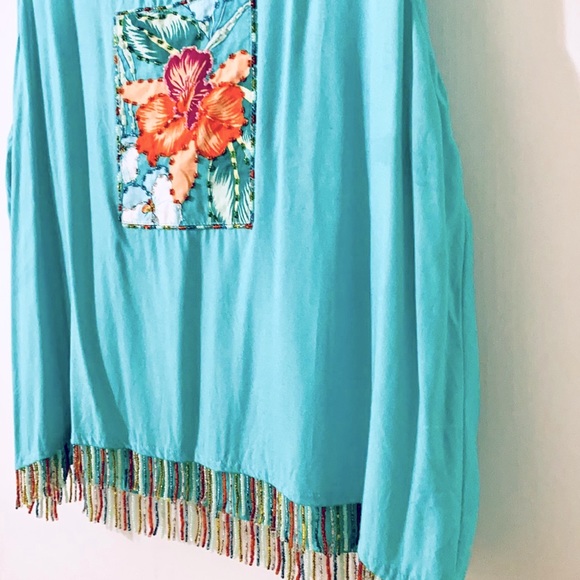 Paradiso Teal Beaded Crop Top - Picture 6 of 7